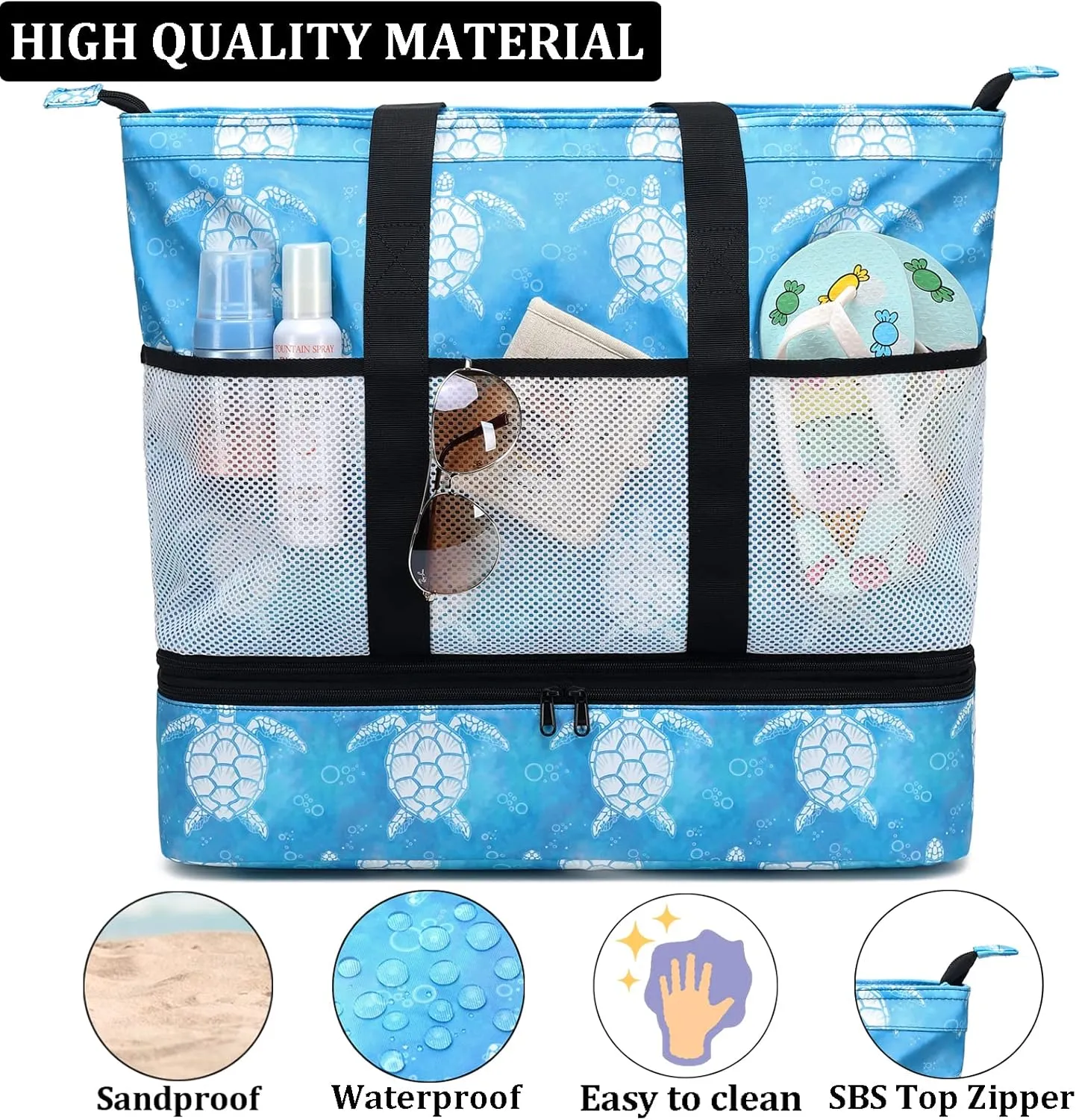 JIANYA Beach Bag Women Waterproof Sandproof Beach Tote Bags with Cooler Top Zipper Large Totes for Pool Travel Daily