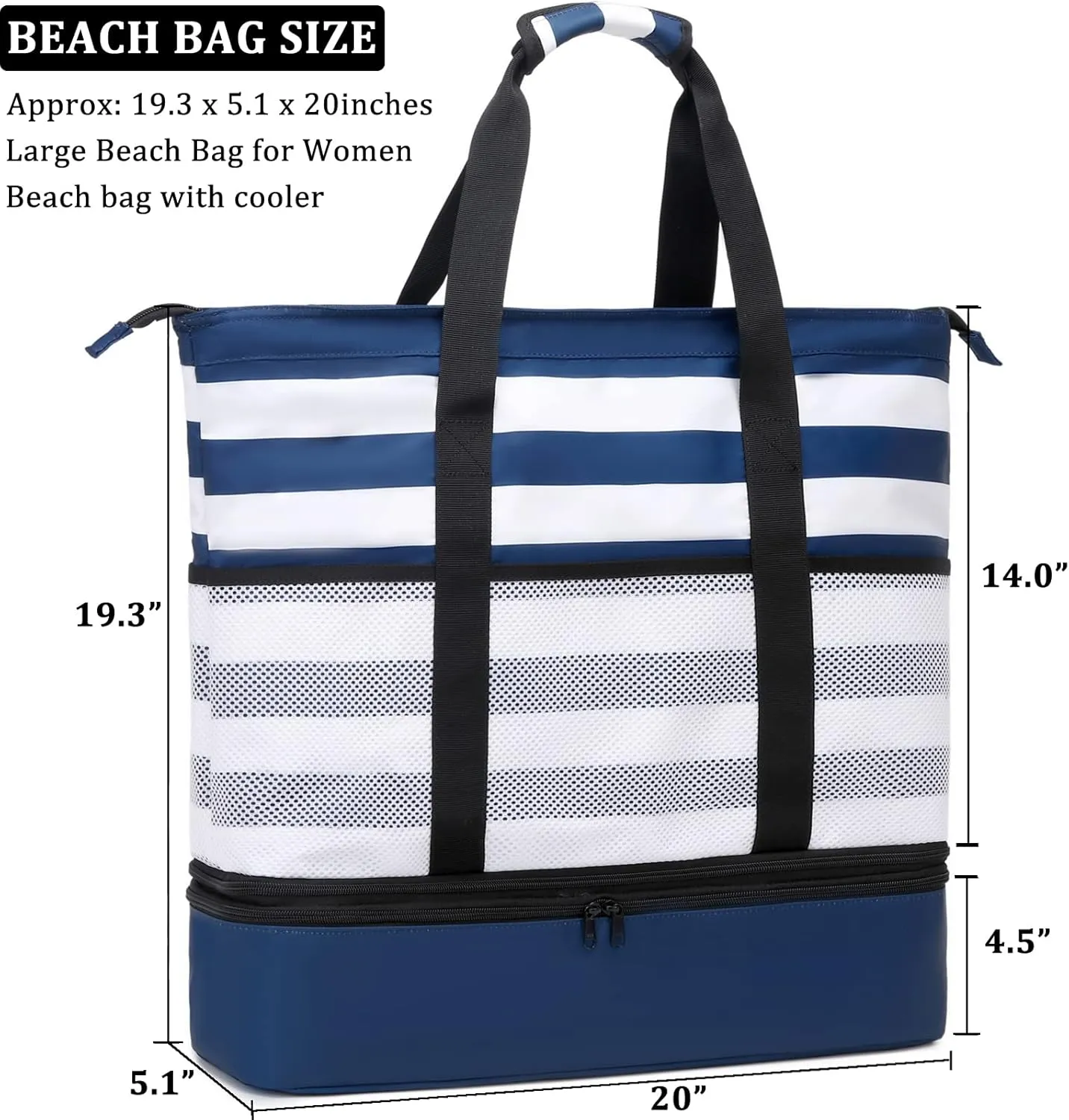 JIANYA Beach Bag Women Waterproof Sandproof Beach Tote Bags with Cooler Top Zipper Large Totes for Pool Travel Daily
