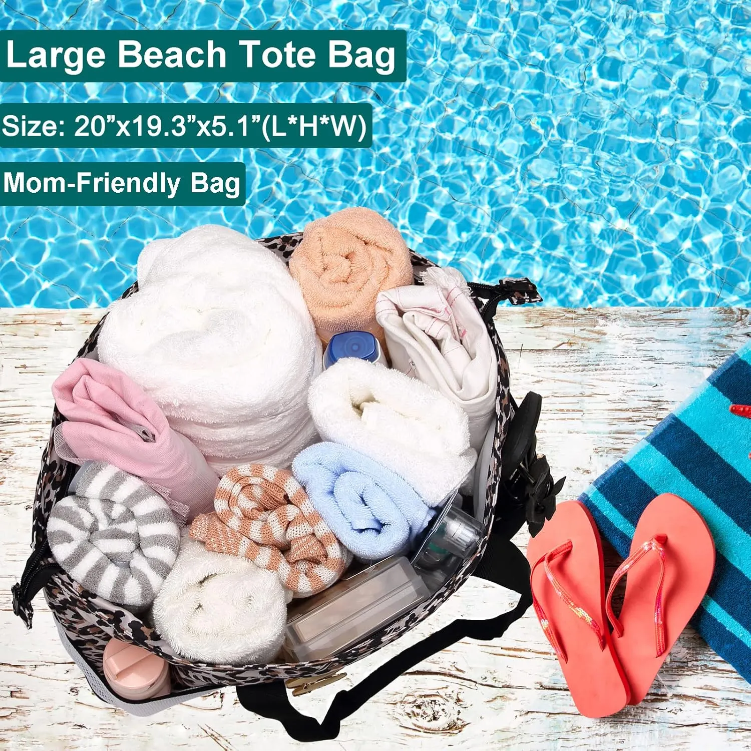 JIANYA Beach Bag Women Waterproof Sandproof Beach Tote Bags with Cooler Top Zipper Large Totes for Pool Travel Daily