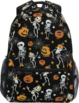 JIPONI Halloween Pumpkin Skull Skeleton Backpack For Women Men, Student School Bag Bookbag Travel Laptop Backpack Purse Daypack