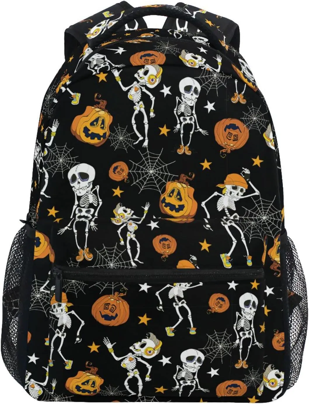 JIPONI Halloween Pumpkin Skull Skeleton Backpack For Women Men, Student School Bag Bookbag Travel Laptop Backpack Purse Daypack