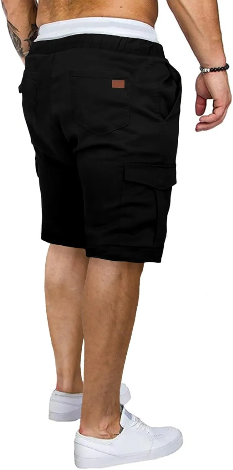 JMIERR Mens Casual Cargo Shorts - Cotton Drawstring Stretch Summer Beach Shorts Twill Chino Short with 6 Pockets