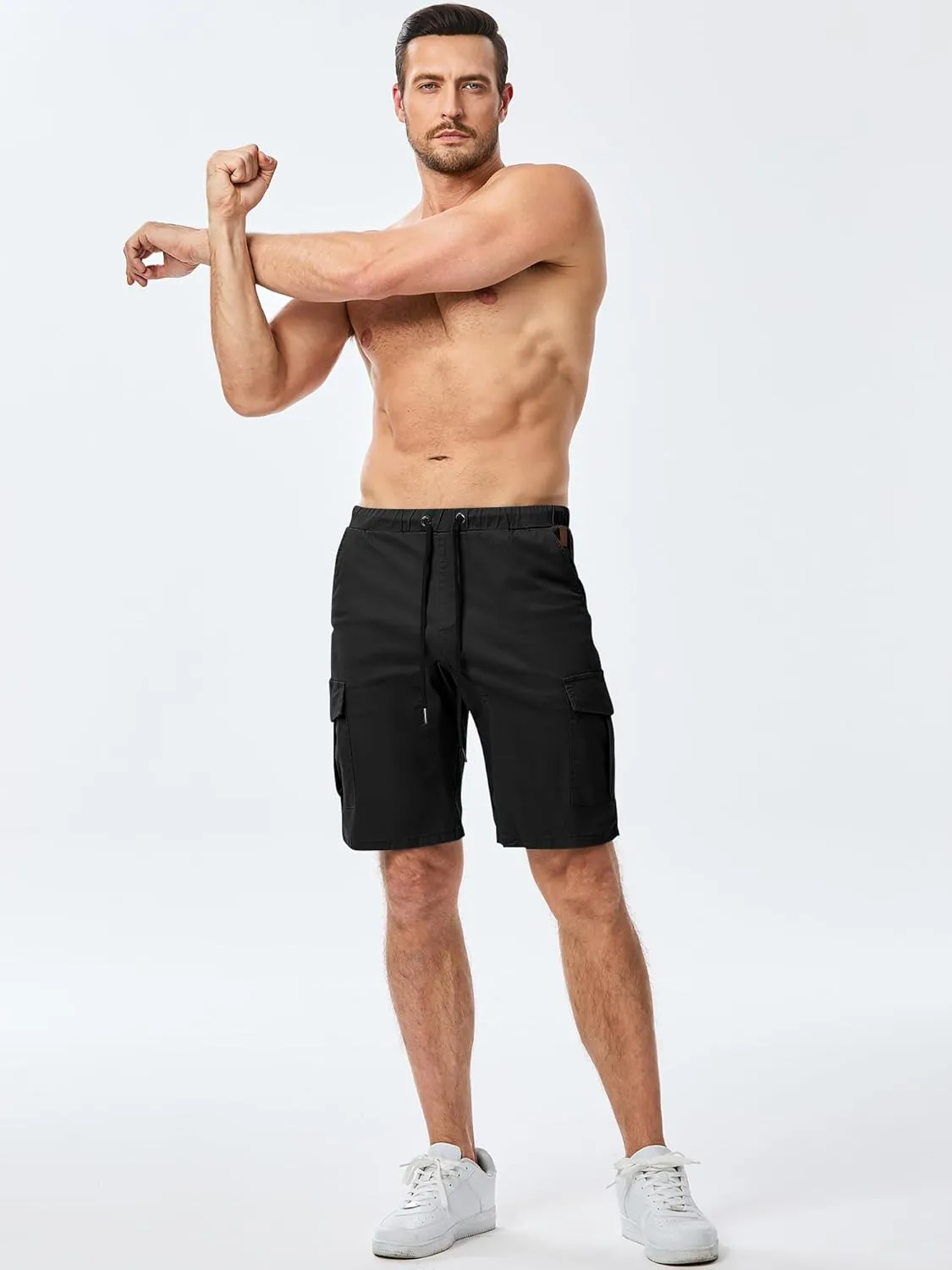 JMIERR Mens Casual Cargo Shorts - Cotton Drawstring Stretch Summer Beach Shorts Twill Chino Short with 6 Pockets