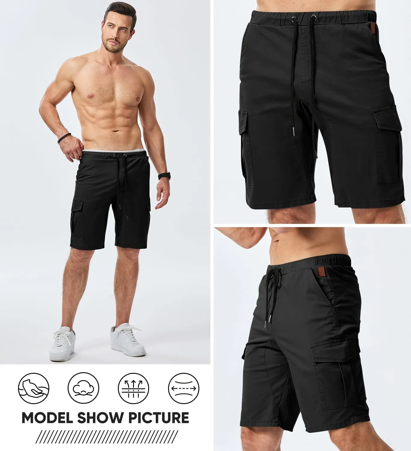 JMIERR Mens Casual Cargo Shorts - Cotton Drawstring Stretch Summer Beach Shorts Twill Chino Short with 6 Pockets