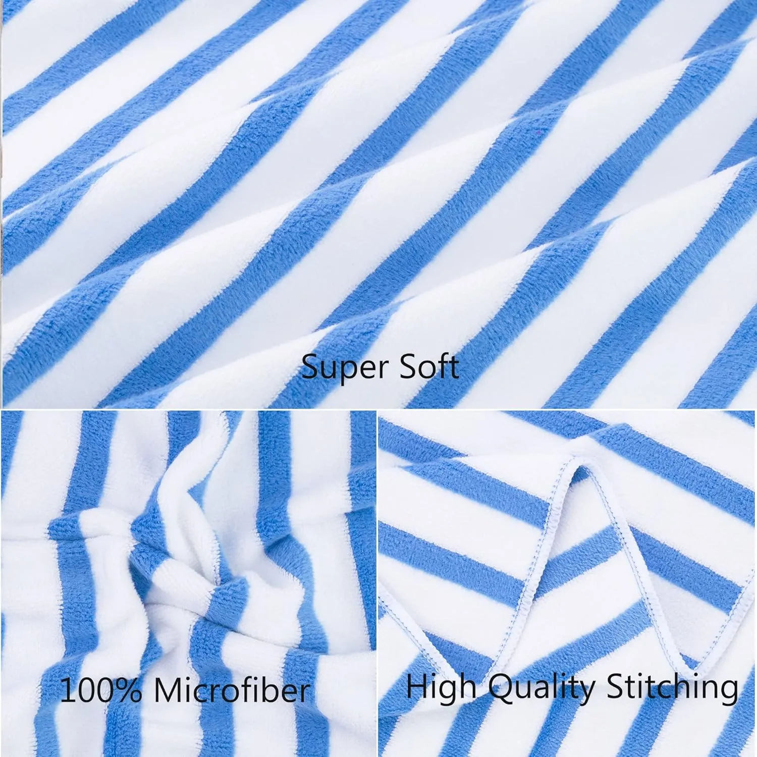 JML Beach Towels, Microfiber Bath Towel Set, 6 Pack, 30" x 60", Cabana Stripe, Absorbent, Quick Dry for Adults, Travel, Summer, Sport, Swimming, Pool, Yoga, Camping, Stripe Blue and White