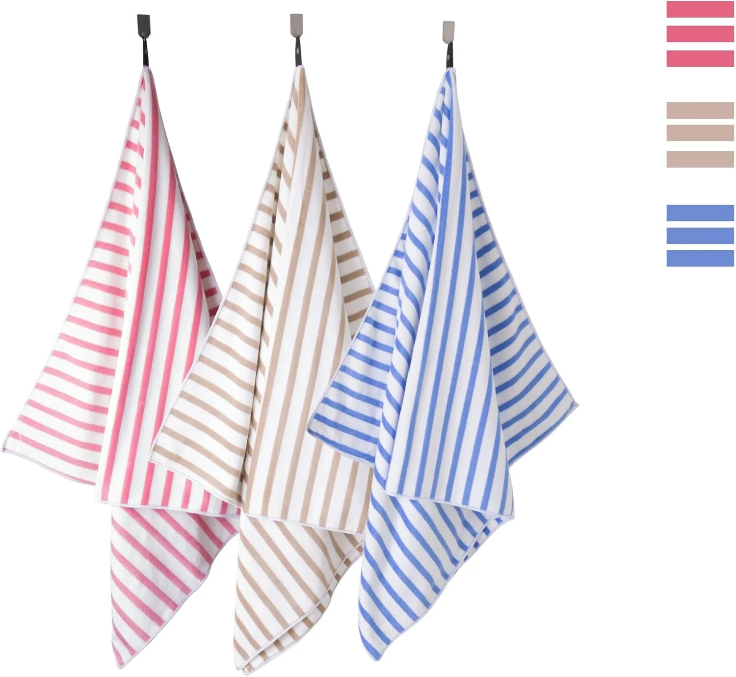 JML Beach Towels, Microfiber Bath Towel Set, 6 Pack, 30" x 60", Cabana Stripe, Absorbent, Quick Dry for Adults, Travel, Summer, Sport, Swimming, Pool, Yoga, Camping, Stripe Blue and White