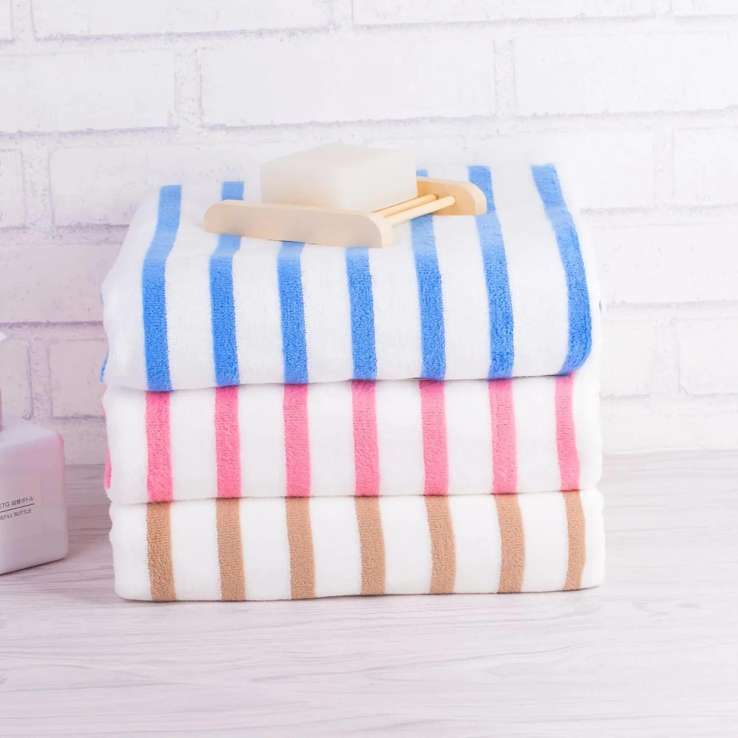 JML Beach Towels, Microfiber Bath Towel Set, 6 Pack, 30" x 60", Cabana Stripe, Absorbent, Quick Dry for Adults, Travel, Summer, Sport, Swimming, Pool, Yoga, Camping, Stripe Blue and White