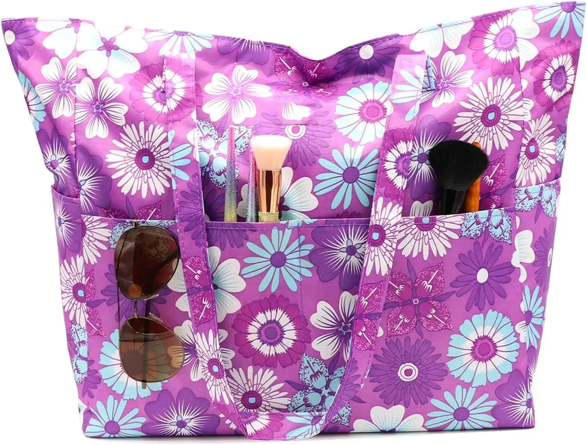 JNF Extra Large Beach Bag for Women Waterproof Foldable Pool Beach Tote Bags with Zipper for Swim Gym Travel Daily