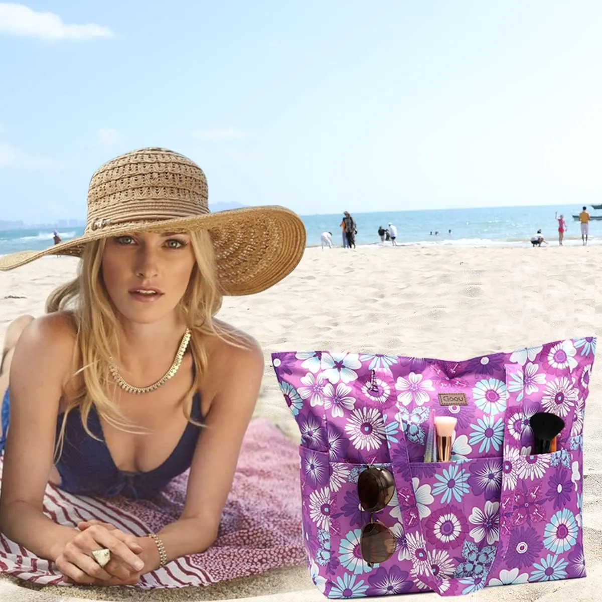 JNF Extra Large Beach Bag for Women Waterproof Foldable Pool Beach Tote Bags with Zipper for Swim Gym Travel Daily