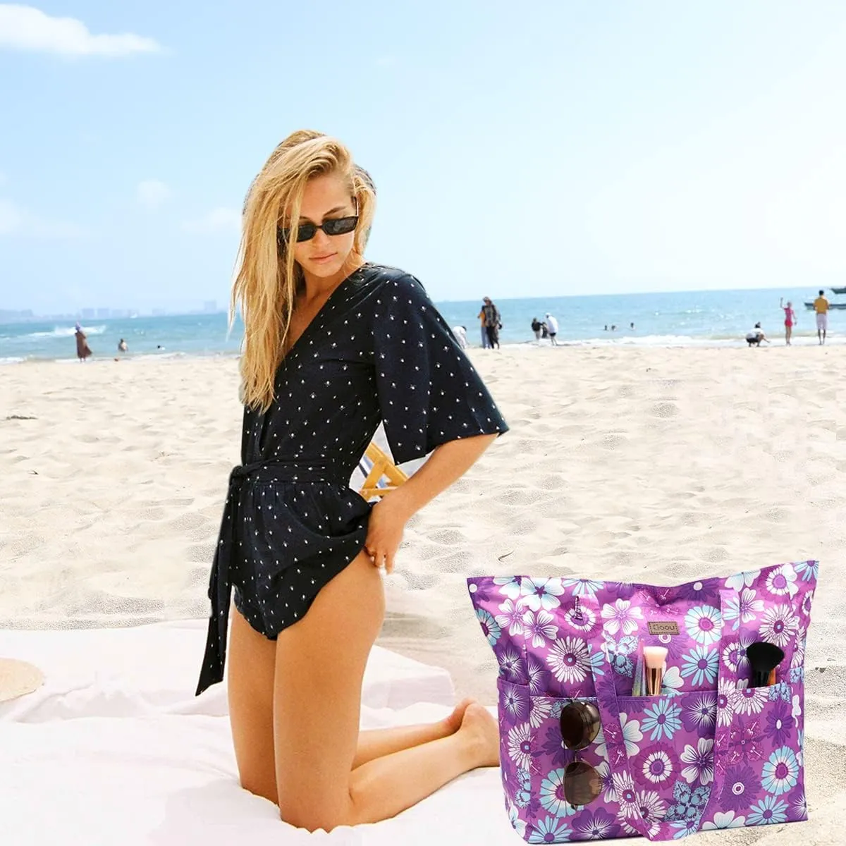 JNF Extra Large Beach Bag for Women Waterproof Foldable Pool Beach Tote Bags with Zipper for Swim Gym Travel Daily