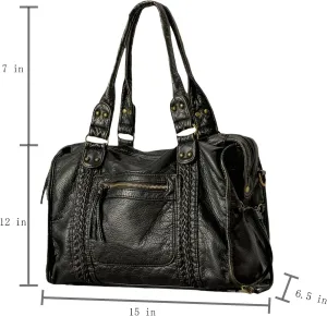 JOLLQUE Rivet Crossbody Bag for Women,Large Retro Washed Leather Handbag Purse,Vintage Y2K Summer Hobo Shoulder Work Bags
