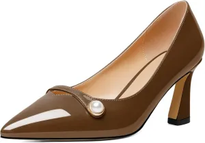 Joseywade Women's Low Heel Pumps 2.5 Inch Closed Pointed Toe Kitten Heels Slip On Business Pearl Dressy Shoes