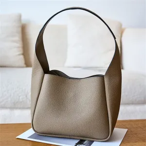 JSEIAJB Leather Women's Bag Female Layer Leather Bucket Bag Vegetable Basket Underarm Bag(Black)