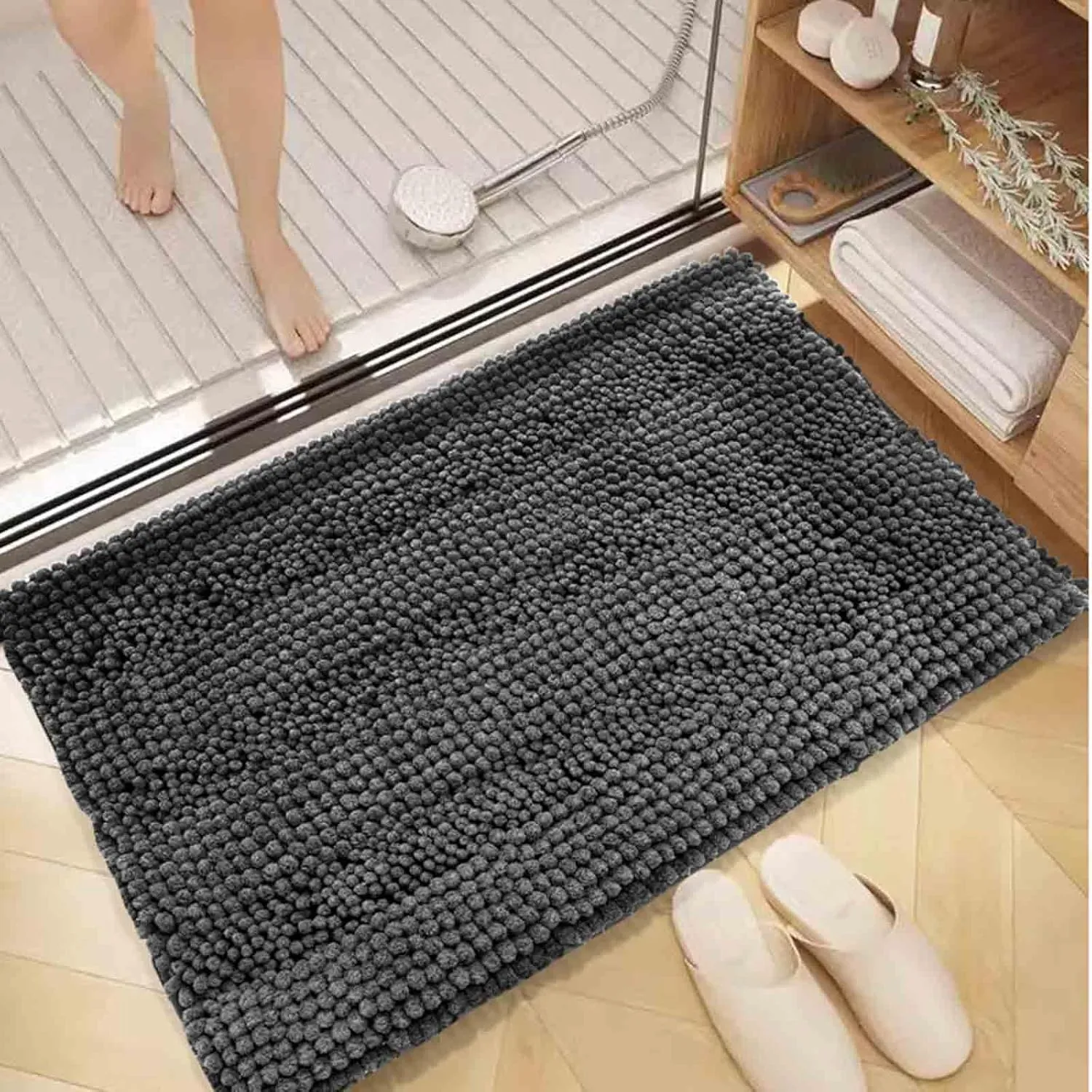 JUSHZ Bath Mat Bath Mats for Bathroom Mat Non Slip Super Absorbent Rug Door Mat Rectangular Absorb Water Washable Comfortable Feet The Fluff is Very Firm and Not Easy to Fall Off (40X60cm,Brown)
