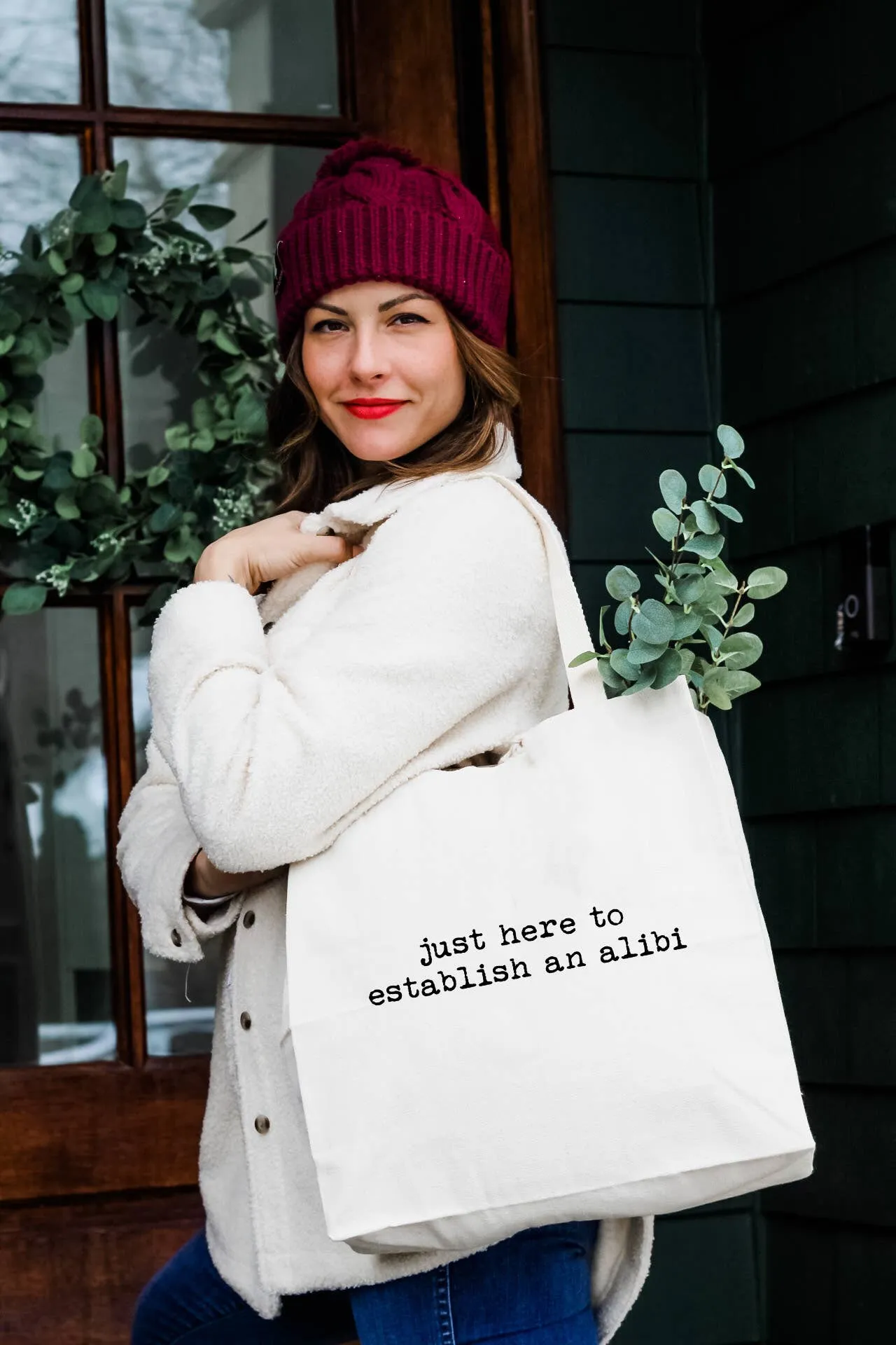 Just Here To Establish An Alibi - Funny Canvas Tote Bags