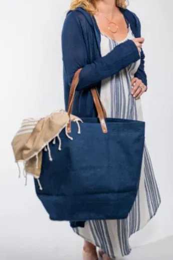 JUTE Leather Handle Jute Burlap Tote