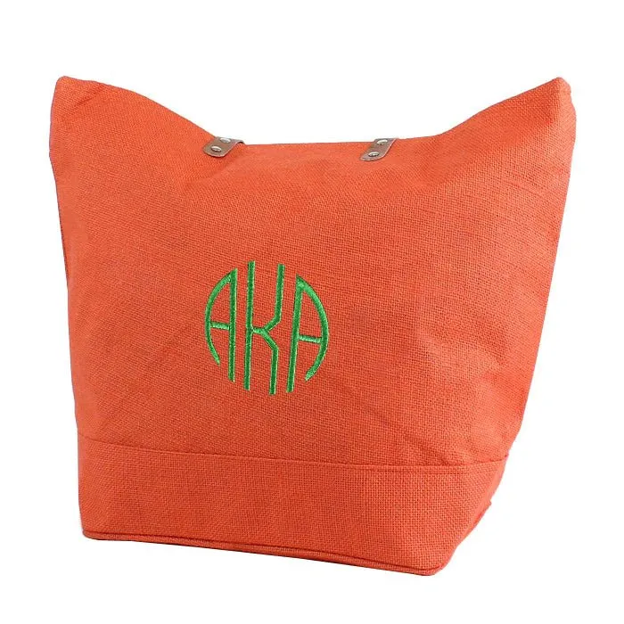JUTE Leather Handle Jute Burlap Tote