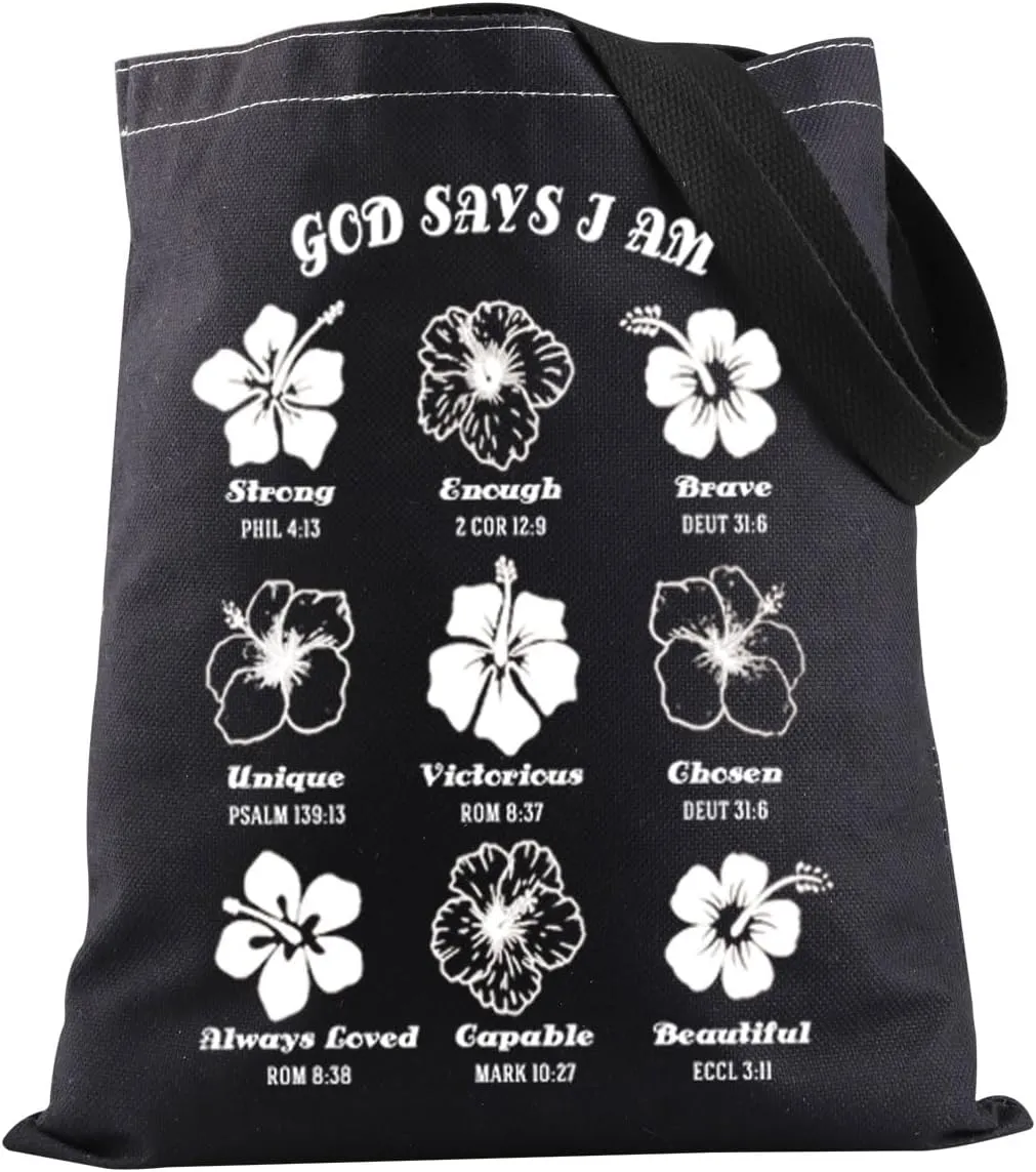 JXGZSO Christian Tote Bag Hibiscus Flower Shoulder Bag Hawaii Shopping Bag Faith Based Merchandise Summer Holiday Gift