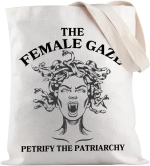 JXGZSO Feminist Witch Shopping Bag the Female Gaze Petrify the Patriarchy Tote Bag Equality Tote Bag Women's Rights Gift