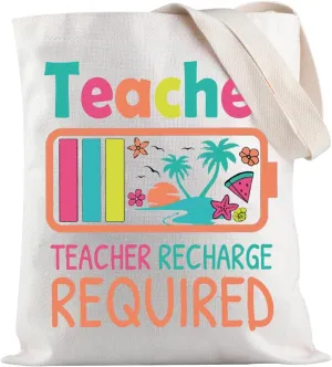 JXGZSO Teacher Summer Shoulder Bag Teacher Teacher Recharge Required Tote Bag End of Year Shopping Bag Teacher Thanks Gift