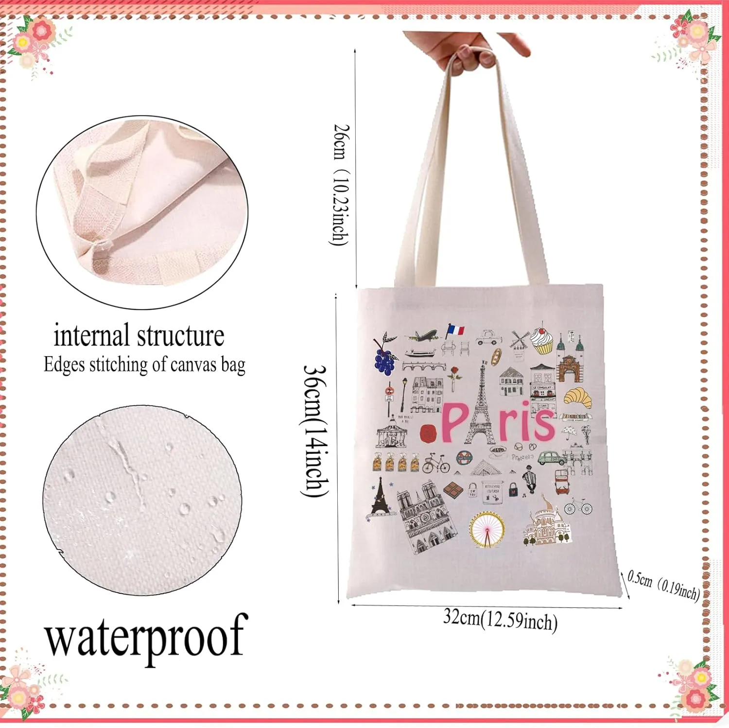 JYTAPP Paris Travel Gift Paris City Tote Bag Paris Souvenir Canvas Bag French Paris Travel Shopping Bag Travelers Gifts