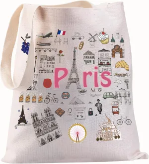 JYTAPP Paris Travel Gift Paris City Tote Bag Paris Souvenir Canvas Bag French Paris Travel Shopping Bag Travelers Gifts