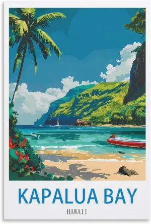 Kapalua Bay Hawaii Vintage Travel Posters 24x36inch(60x90cm) Canvas Prints Wall Art Paintings for Home Office Living Room Decor