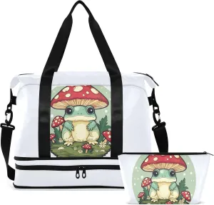 Kawaii Frog Mushroom Gym Bag for Women & Men,Duffel Bag with Shoe Pocket,Weekender Overnight Bag with Trolley Sleeve for Travel 21217755