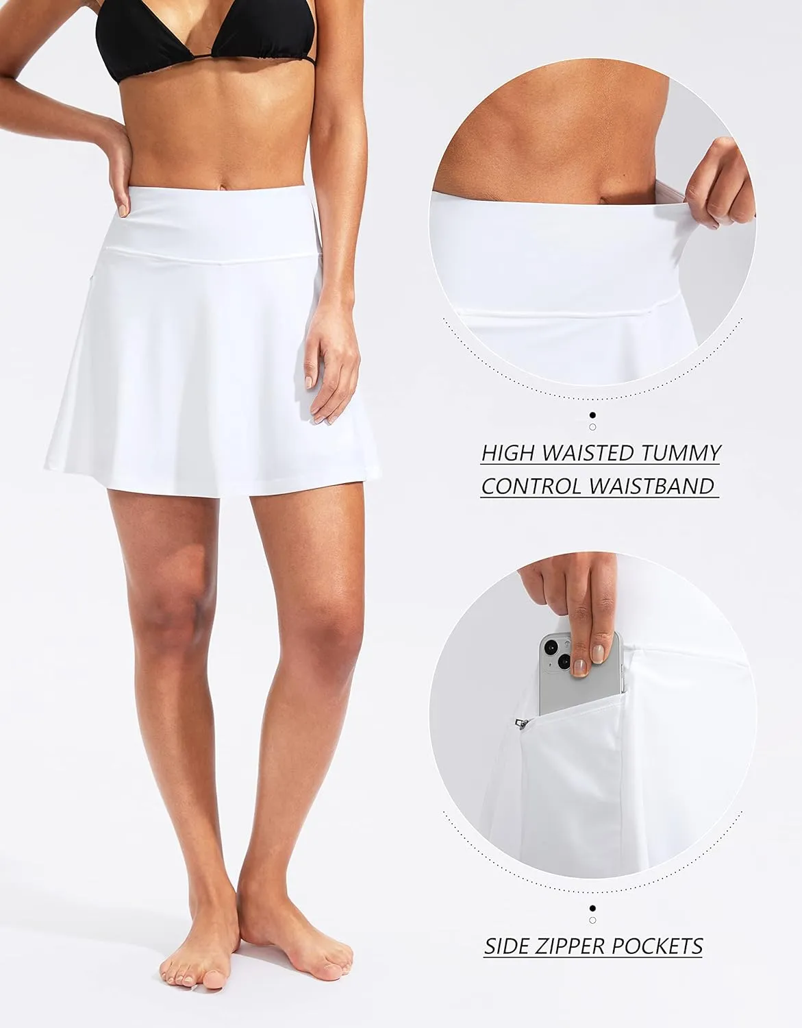 Kayrth Women's High Waisted Swim Skirt with Zipper Pockets Tummy Control Bathing Suit Swimsuit Tankini Bottoms