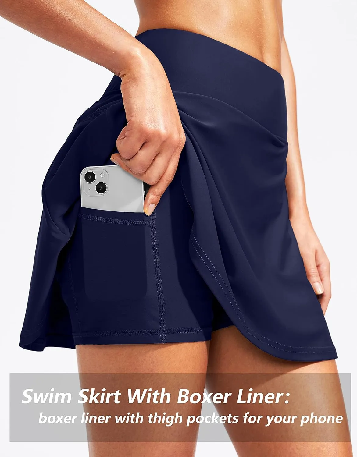 Kayrth Women's High Waisted Swim Skirt with Zipper Pockets Tummy Control Bathing Suit Swimsuit Tankini Bottoms