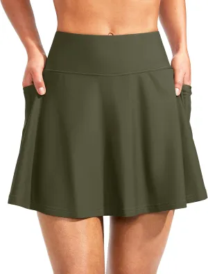Kayrth Women's High Waisted Swim Skirt with Zipper Pockets Tummy Control Bathing Suit Swimsuit Tankini Bottoms