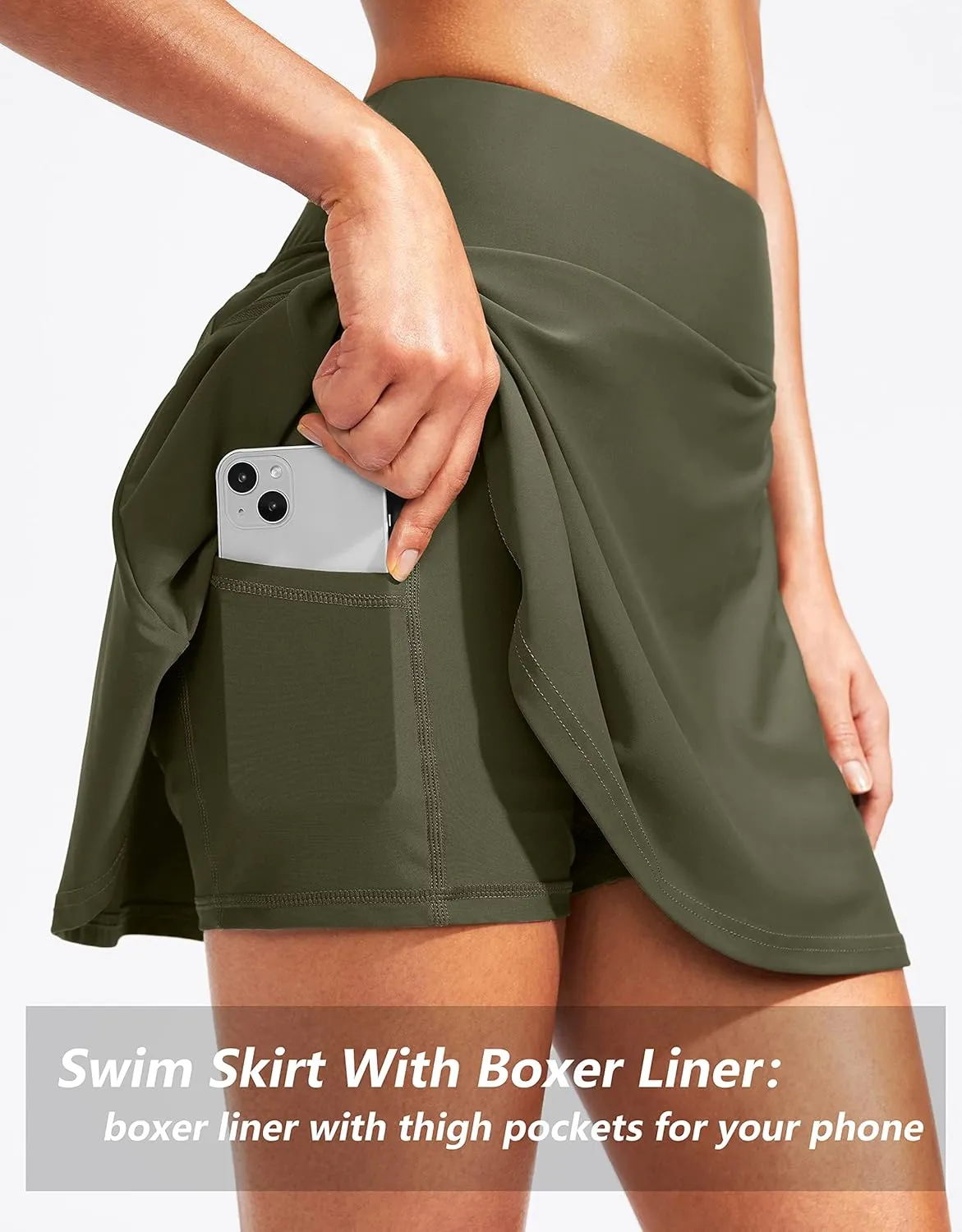 Kayrth Women's High Waisted Swim Skirt with Zipper Pockets Tummy Control Bathing Suit Swimsuit Tankini Bottoms