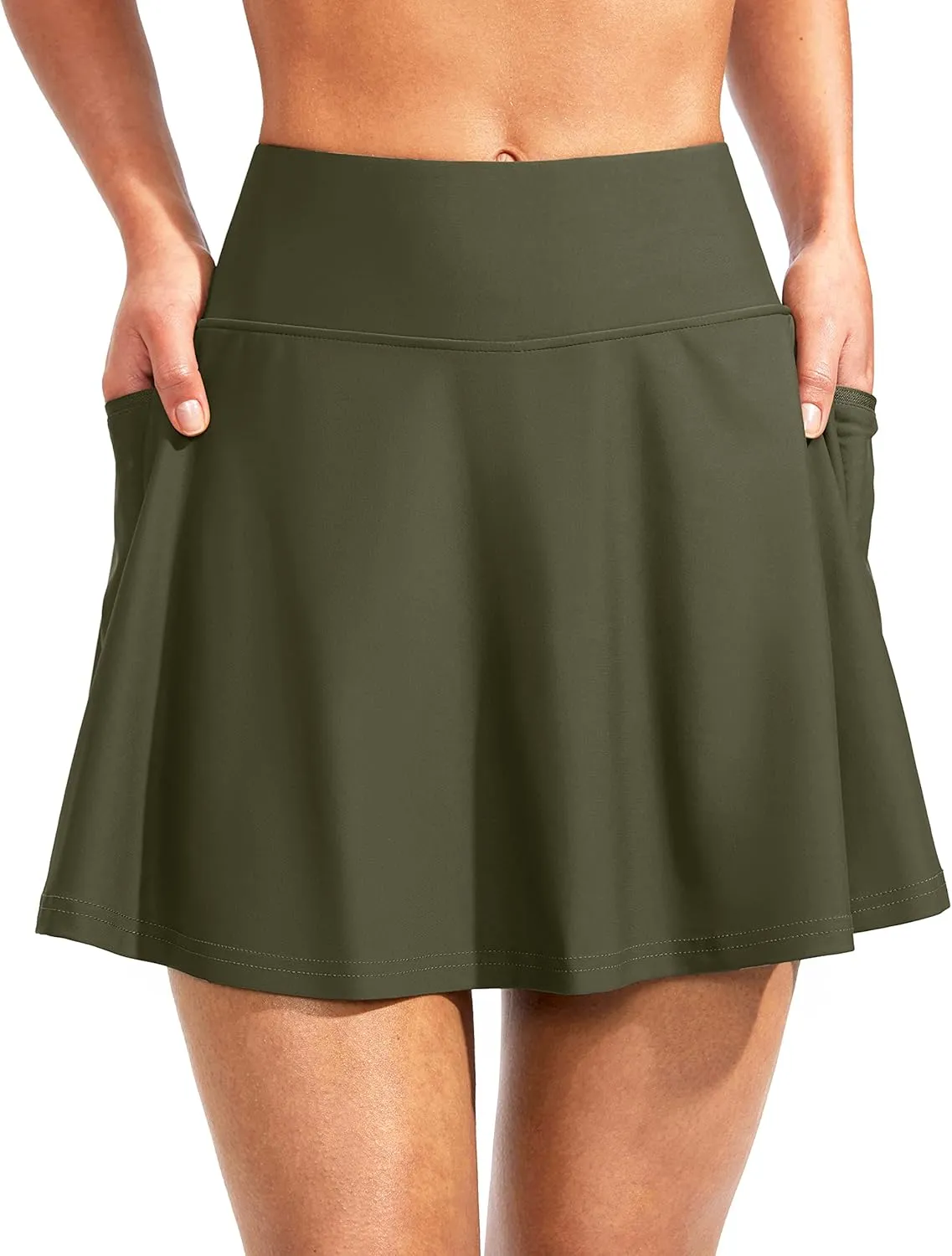 Kayrth Women's High Waisted Swim Skirt with Zipper Pockets Tummy Control Bathing Suit Swimsuit Tankini Bottoms