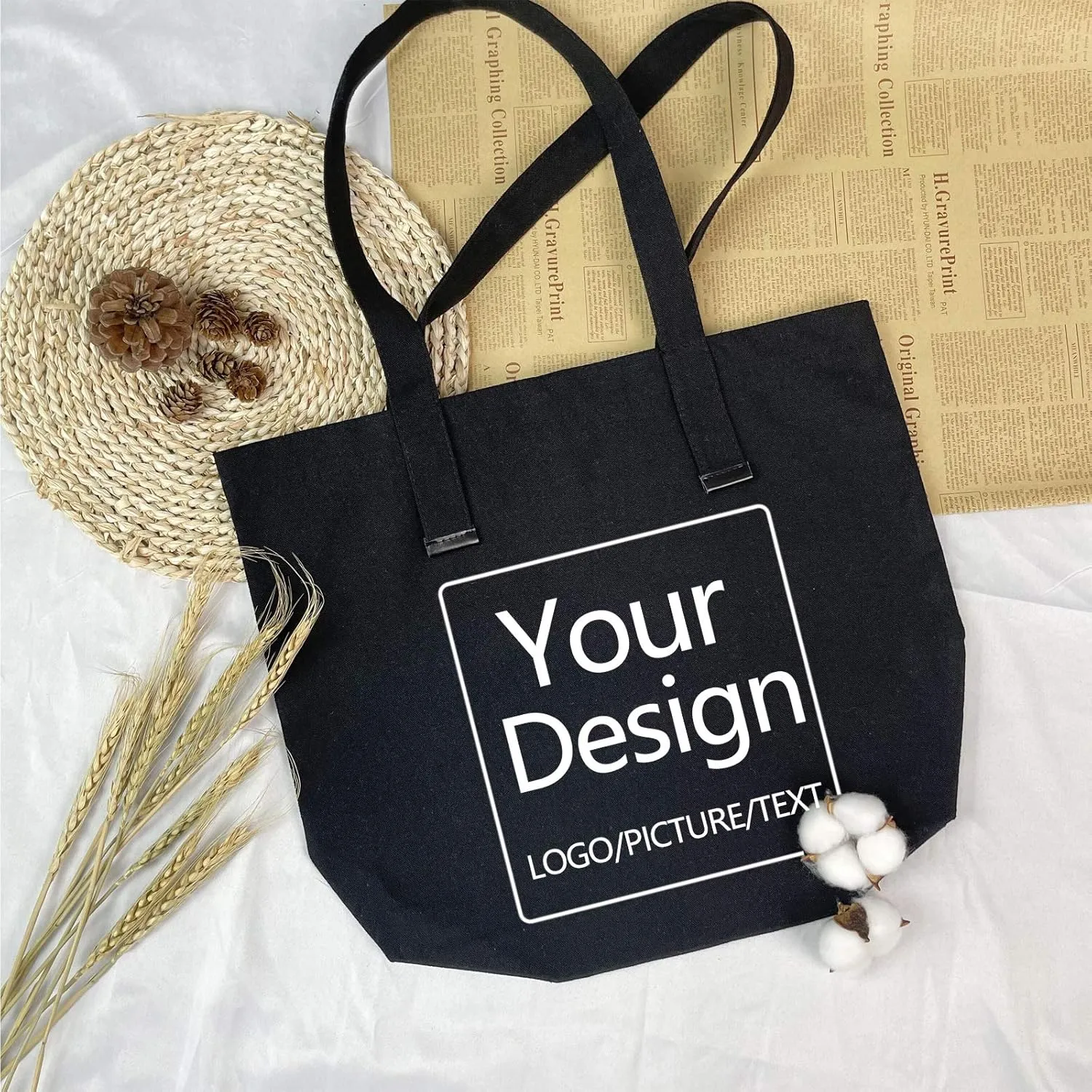 KEEVICI Personalized Canvas Tote Bag - Add Picture Logo or Text and Make Your Own Reusable Customized Shopping Tote Bag