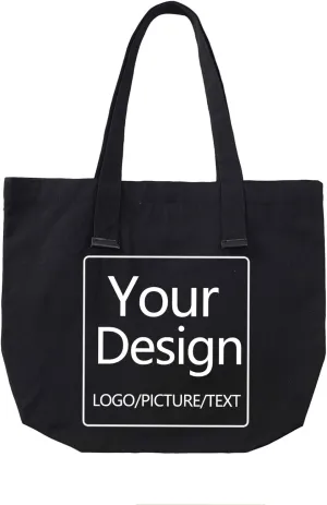 KEEVICI Personalized Canvas Tote Bag - Add Picture Logo or Text and Make Your Own Reusable Customized Shopping Tote Bag
