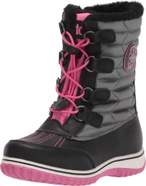 Khombu Boy's TOAST Totes Kids Snow Elastic Lace Toggle Closure (Noah) All-Weather Insulated Winter Boots Built for Comfort, Durability-Keeps Feet Warm & Dry_BLACK PINK_2M, 2 little