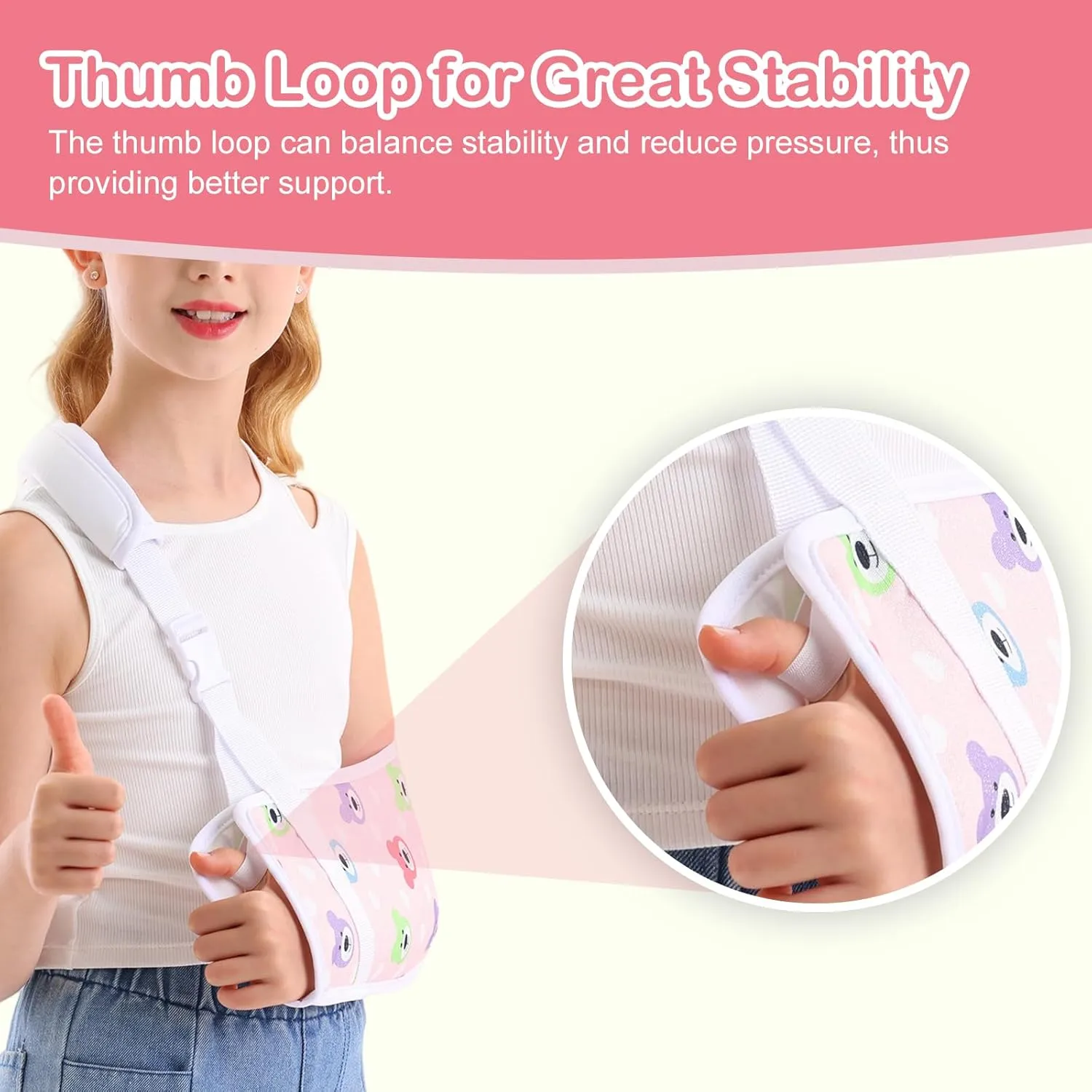 Kids Arm Sling for Broken Arm Torn Rotator Cuff Shoulder Elbow Wrist injury Printed Pediatric Child Toddler Brace Support for Children Girls with Bear (Pink, Large)
