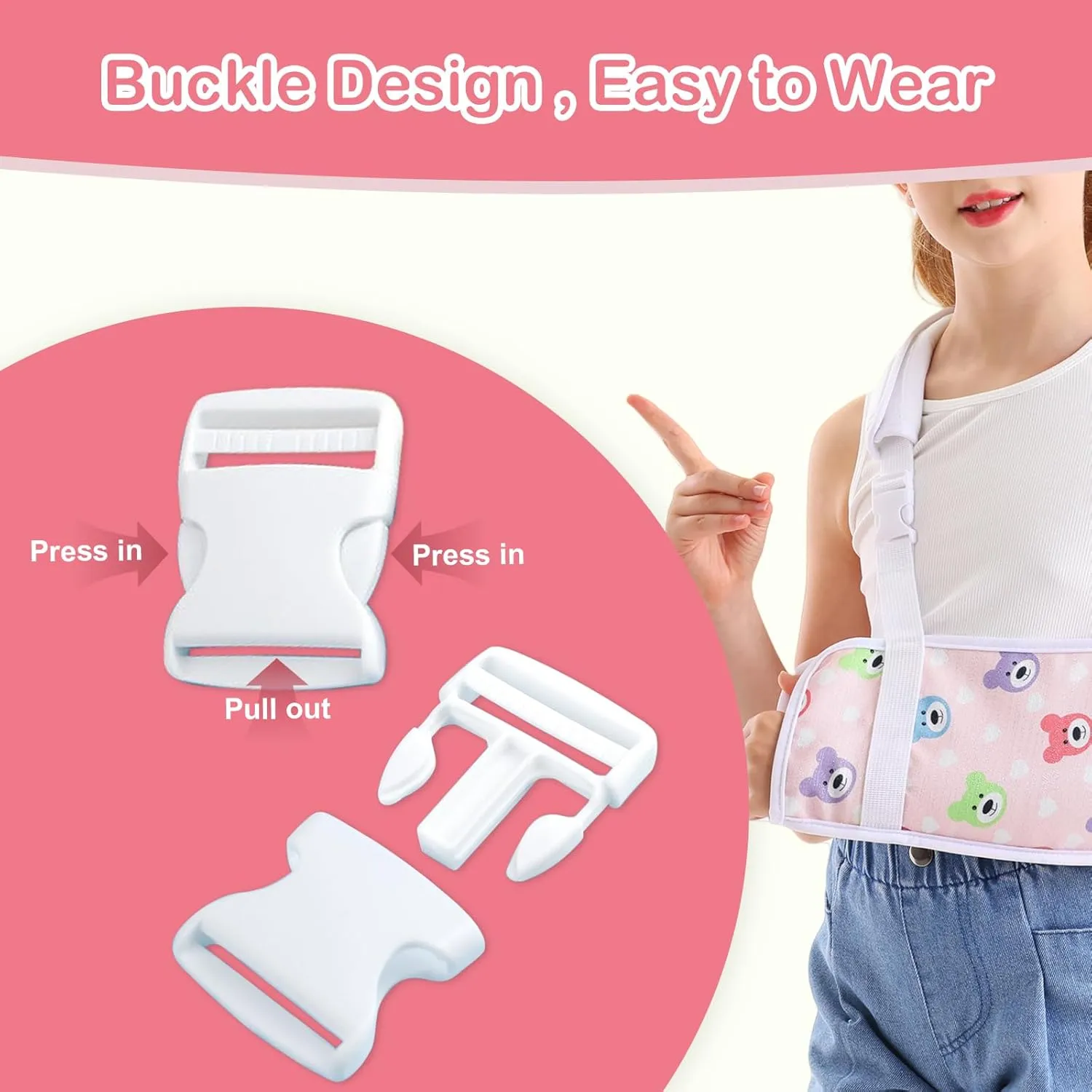 Kids Arm Sling for Broken Arm Torn Rotator Cuff Shoulder Elbow Wrist injury Printed Pediatric Child Toddler Brace Support for Children Girls with Bear (Pink, Large)