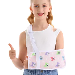Kids Arm Sling for Broken Arm Torn Rotator Cuff Shoulder Elbow Wrist injury Printed Pediatric Child Toddler Brace Support for Children Girls with Bear (Pink, Large)