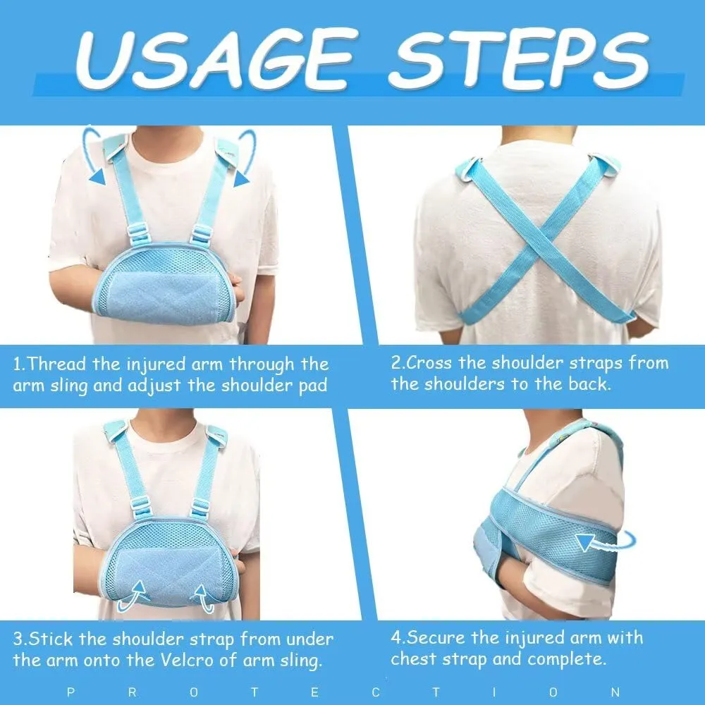 Kids Arm Sling Shoulder Immobilizer For Women Men, Shoulder Sling For Torn Rotator Cuff, Arm Sling For Elbow Injury, Surgery, Fracture, Dislocation (Blue)