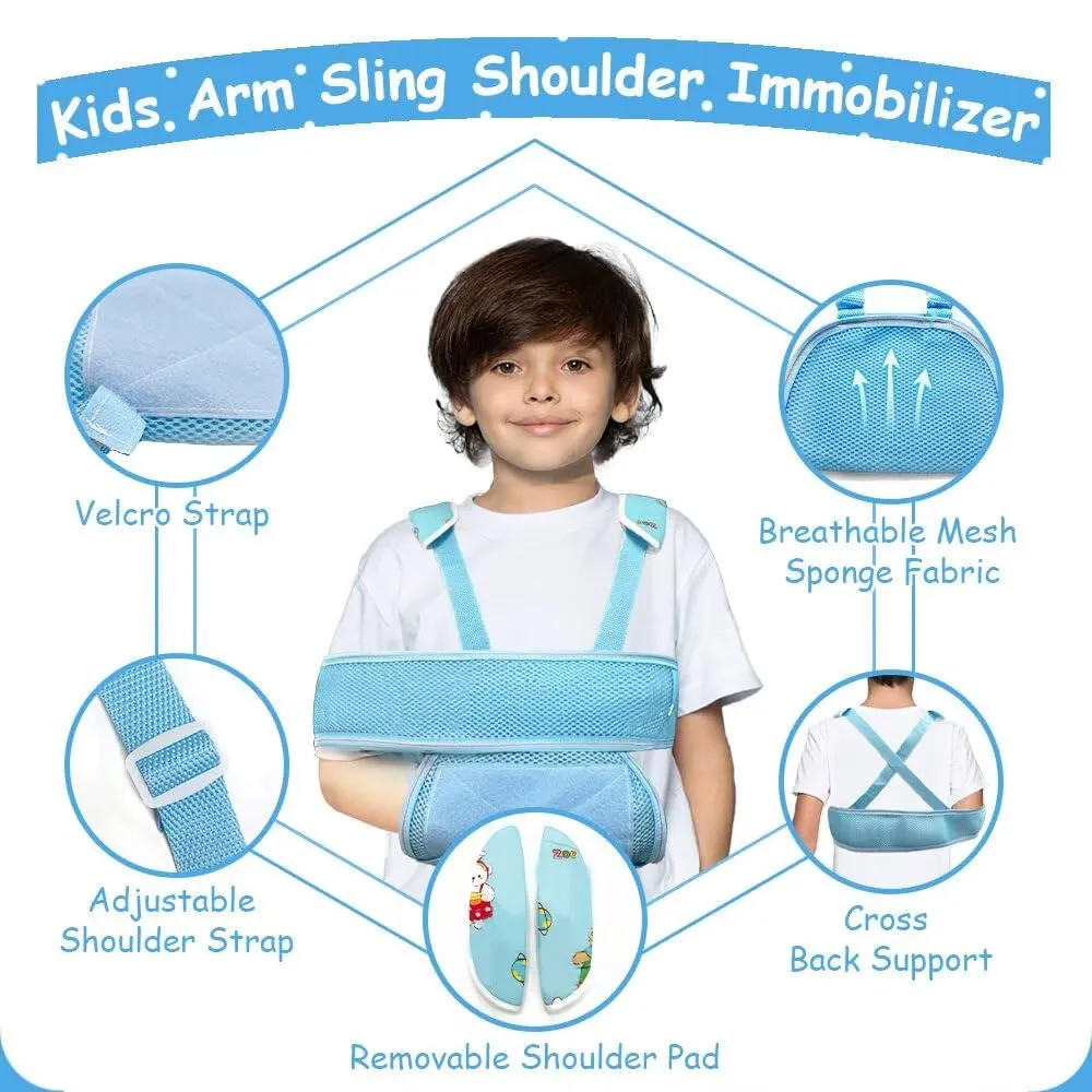 Kids Arm Sling Shoulder Immobilizer For Women Men, Shoulder Sling For Torn Rotator Cuff, Arm Sling For Elbow Injury, Surgery, Fracture, Dislocation (Blue)