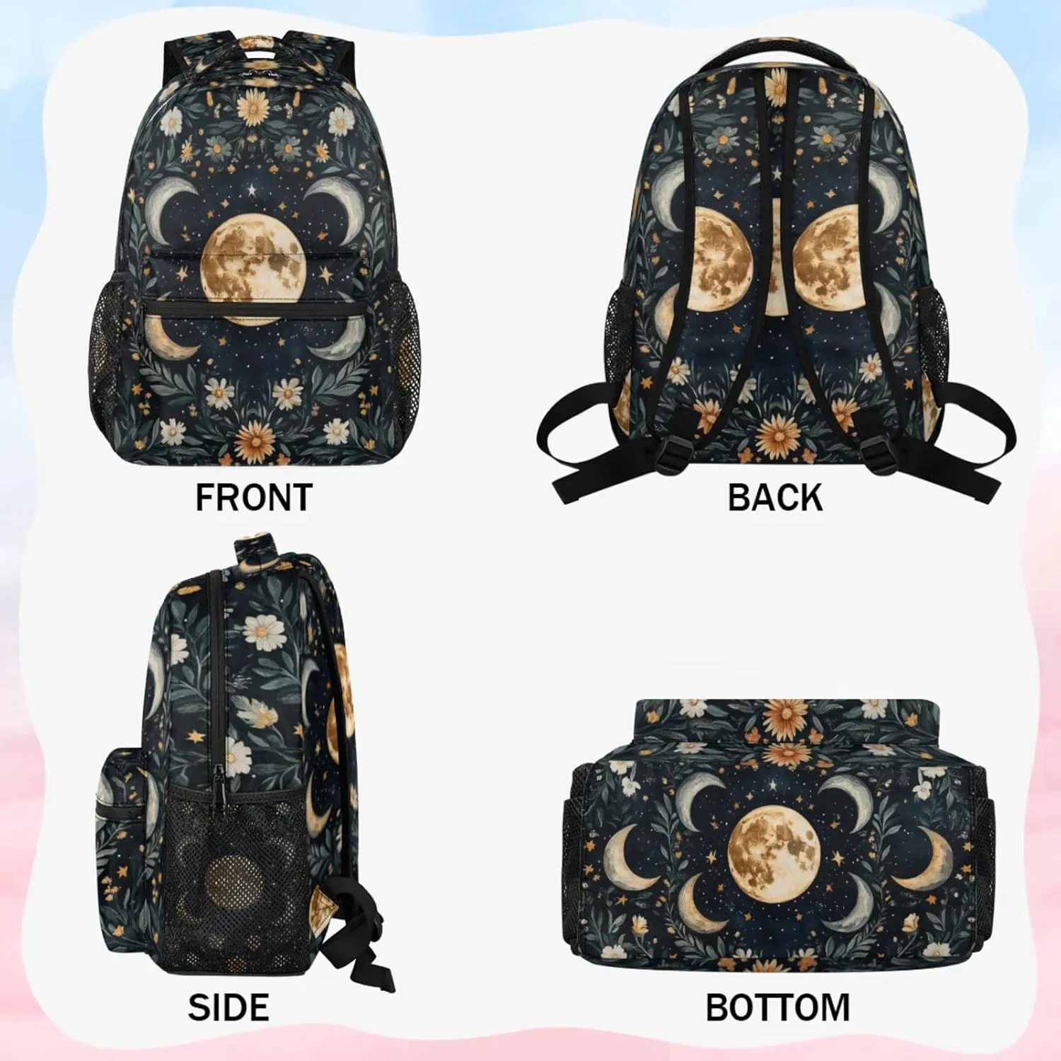 Kids Backpacks for Boys Girls - 16 Inch Moon Schoolbag Lightweight Waterproof Book Bag for Preschool, Kindergarten, Elementary Back to School Children