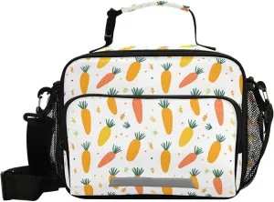 Kids Lunch Bag for Boys Girls Carrot Pattern Insulated Lunch Box with Strap Men Women Reusable Bento Lunch Bag Cooler Tote Bag for School Outdoor Picnic Travel