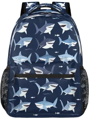 Kids School Backpack Funny Sea Sharks Animal Large Bookbag for Elementary Students Boys Girls Lightweight Travel Casual Daypack Water Resistant Outdoor Hiking Sport Rucksack