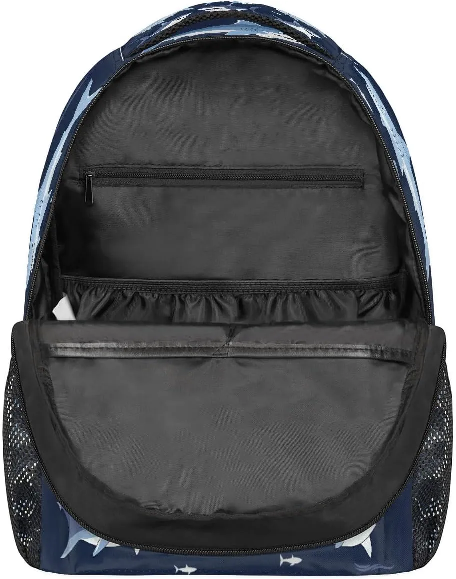 Kids School Backpack Funny Sea Sharks Animal Large Bookbag for Elementary Students Boys Girls Lightweight Travel Casual Daypack Water Resistant Outdoor Hiking Sport Rucksack