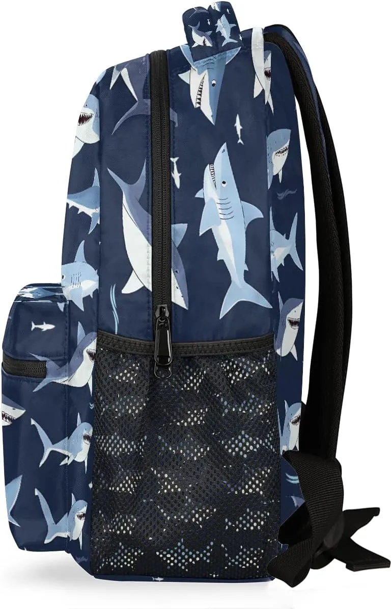 Kids School Backpack Funny Sea Sharks Animal Large Bookbag for Elementary Students Boys Girls Lightweight Travel Casual Daypack Water Resistant Outdoor Hiking Sport Rucksack