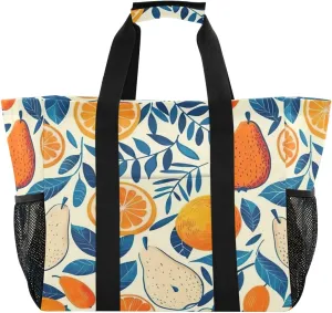 Kigai Orange Pear Beach Bag for Women Large Waterproof Travel Tote Bag Makeup & Toiletries Organizer for Pool Work Vacation Daily with Multipockets