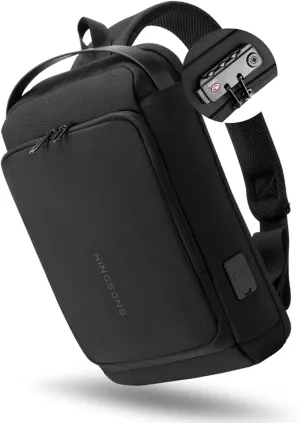 Kingsons Anti-theft Sling Backpack with Lock& Charger for Men, Small Black Casual Crossbody Bag, Mini Lightweight Chest Ipad Daypack for Travel Cycling Hiking