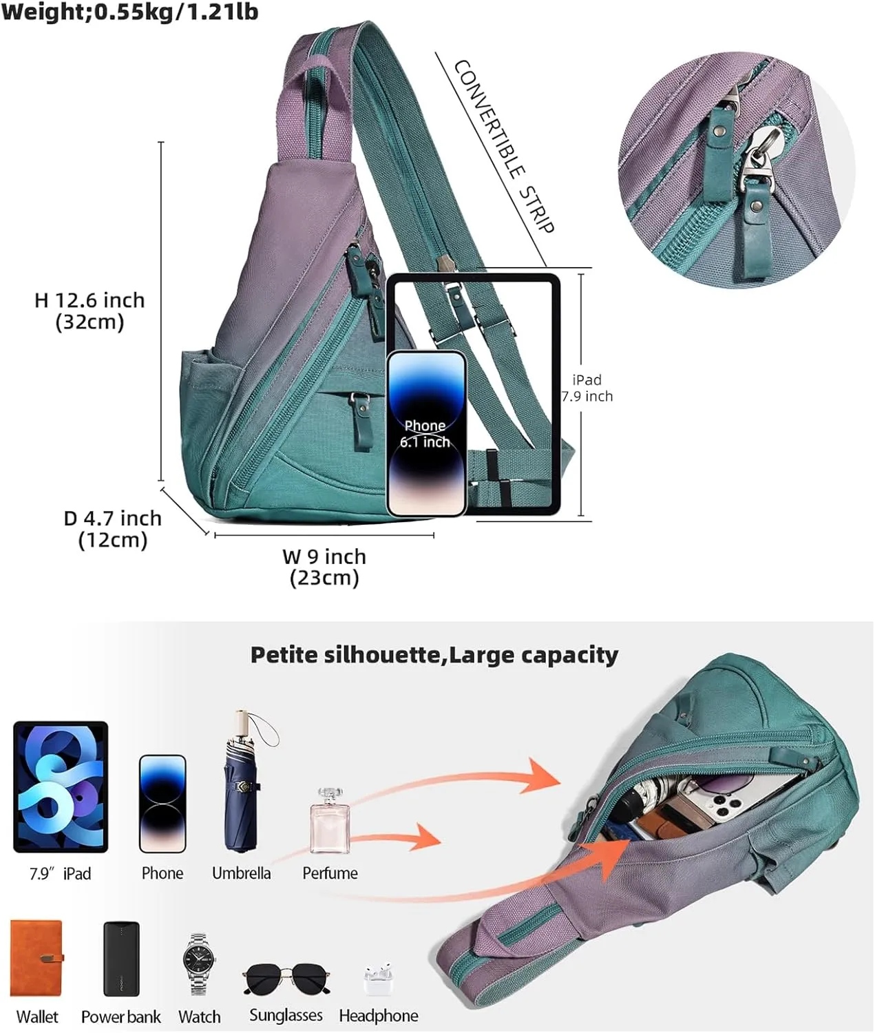 KL928 Canvas Sling Bag - Small Crossbody Backpack Shoulder Casual Daypack Rucksack for Men Women