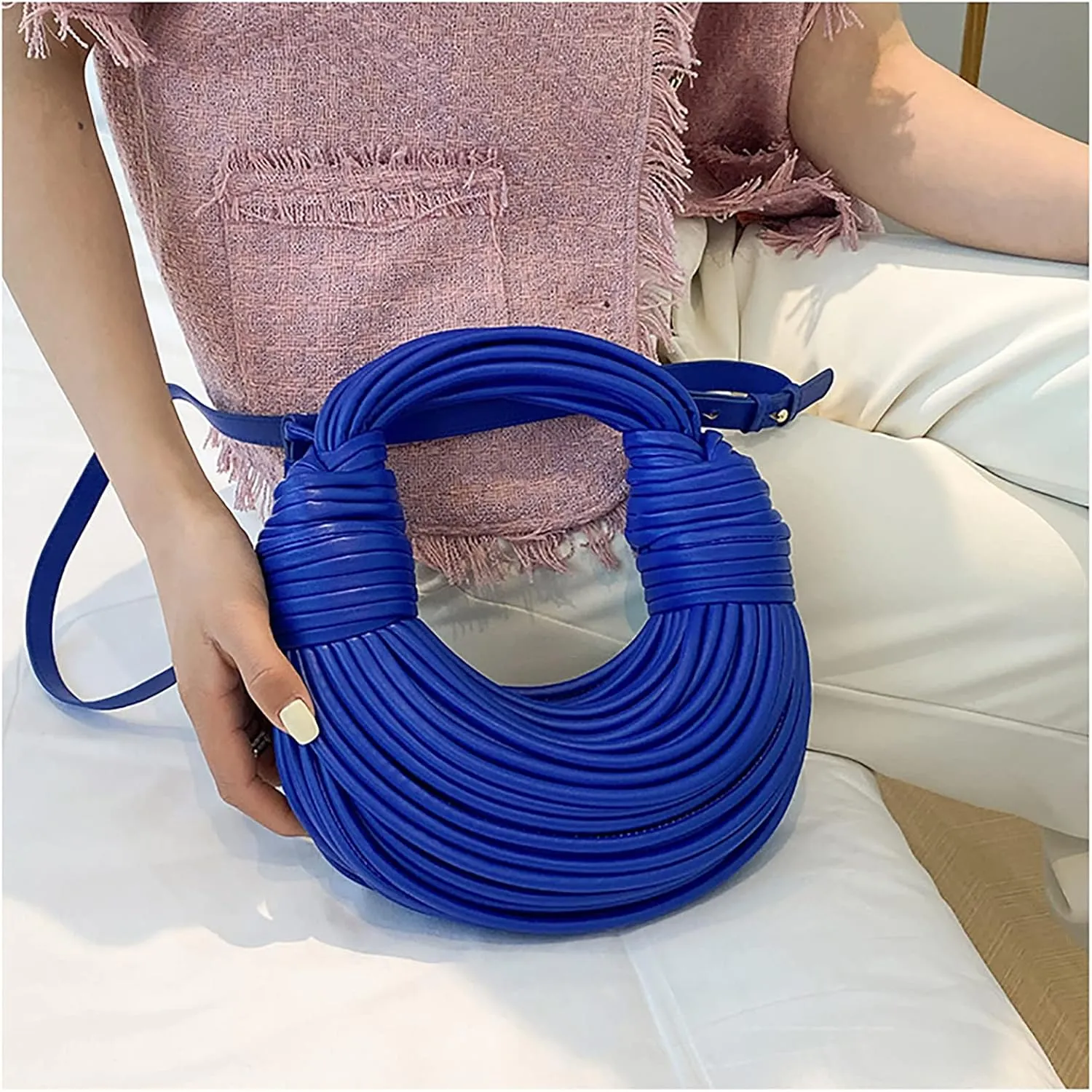 knotted woven tote bag handbag for women Woven Handbag Purse for Women Handwoven Satchel Clutch Purse